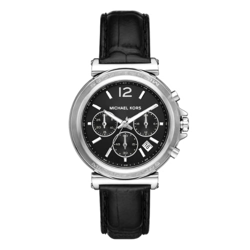 Michael Kors Oversized Maren Chronograph Black Leather Strap Women's Watch - MK7499