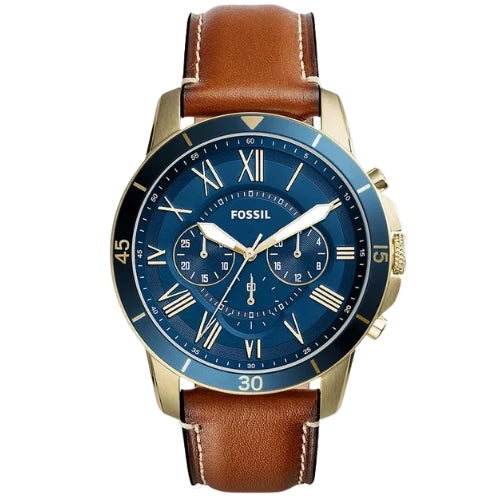 Fossil Grant Blue Dial Men's Chronograph Leather Watch FS5268