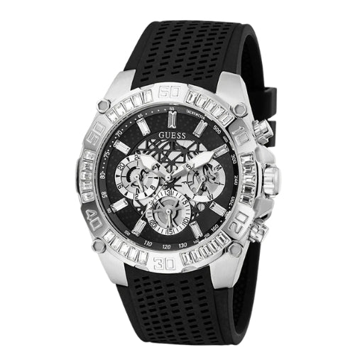 Guess Trophy Silver Tone Silicone Strap Men's Watch GW0333G1