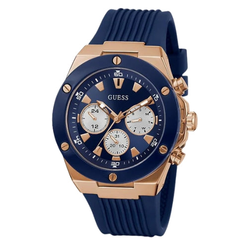 Guess Rose Gold Case Blue Silicone Strap Men's Watch GW0057G2