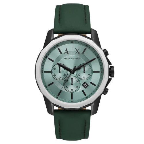 Armani Exchange Banks Chronograph Green Leather Strap Watch - AX1725
