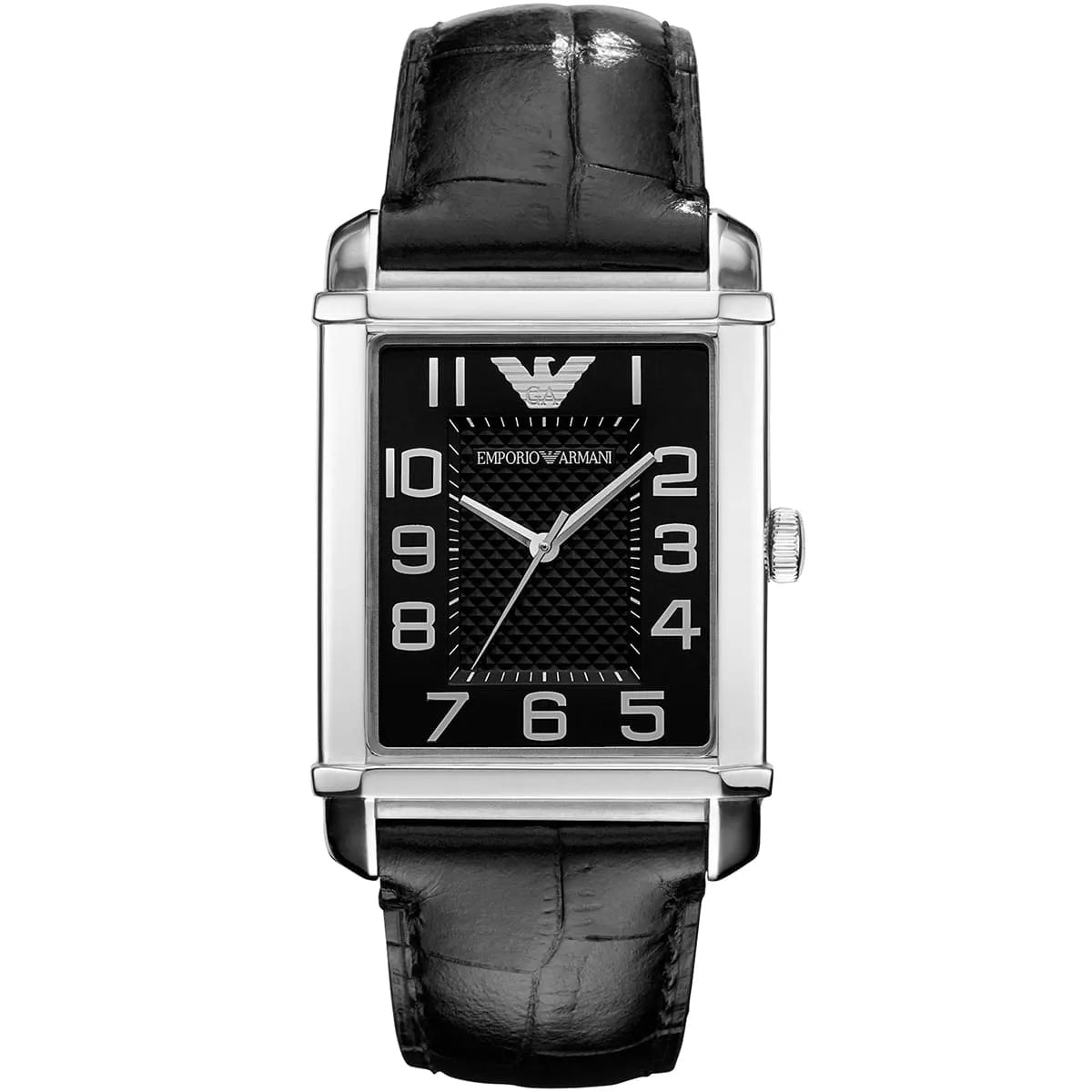 Emporio Armani Angolo Medium women's watch with square black dial and black leather strap