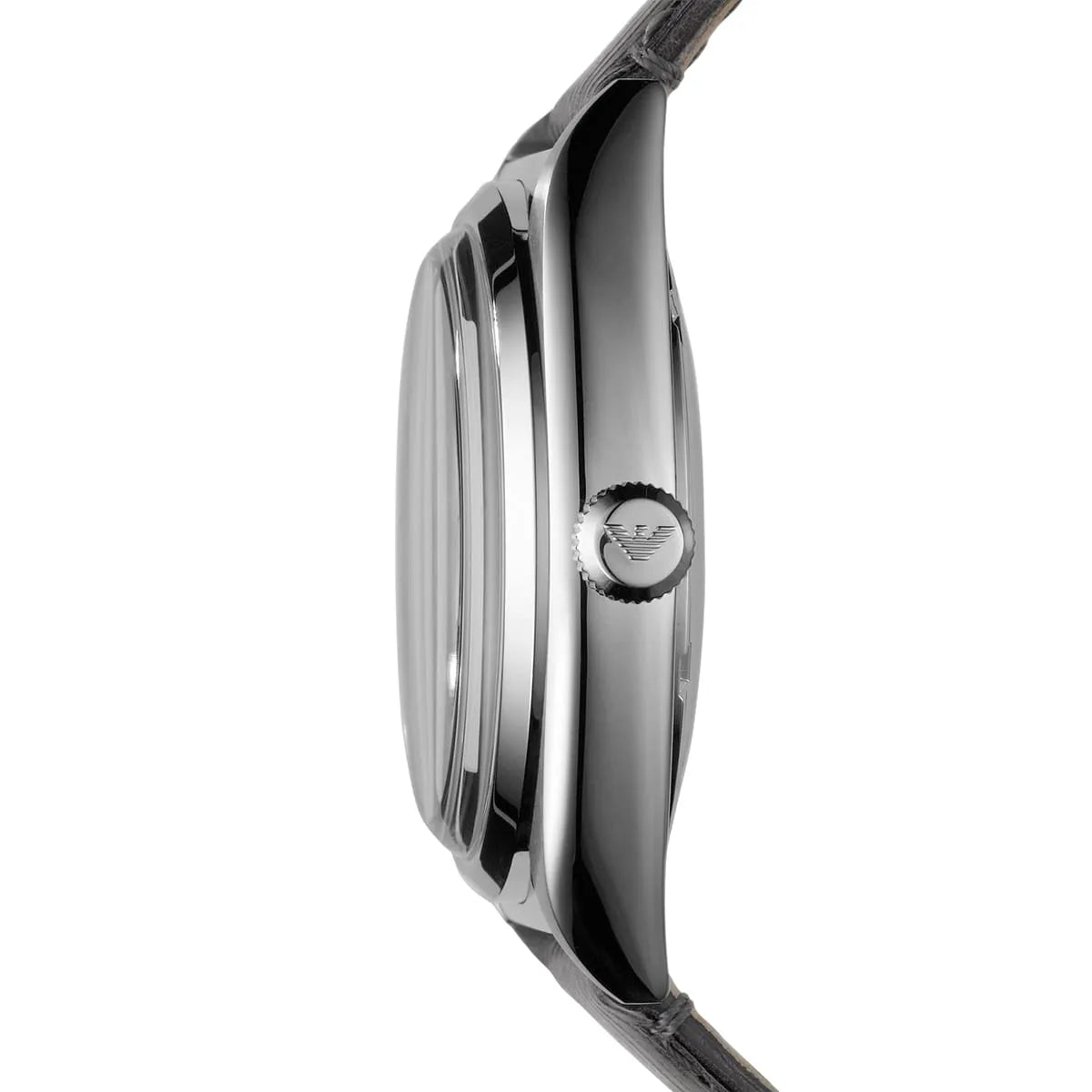 Emporio Armani AR0366 side profile showing case depth and stainless steel bezel