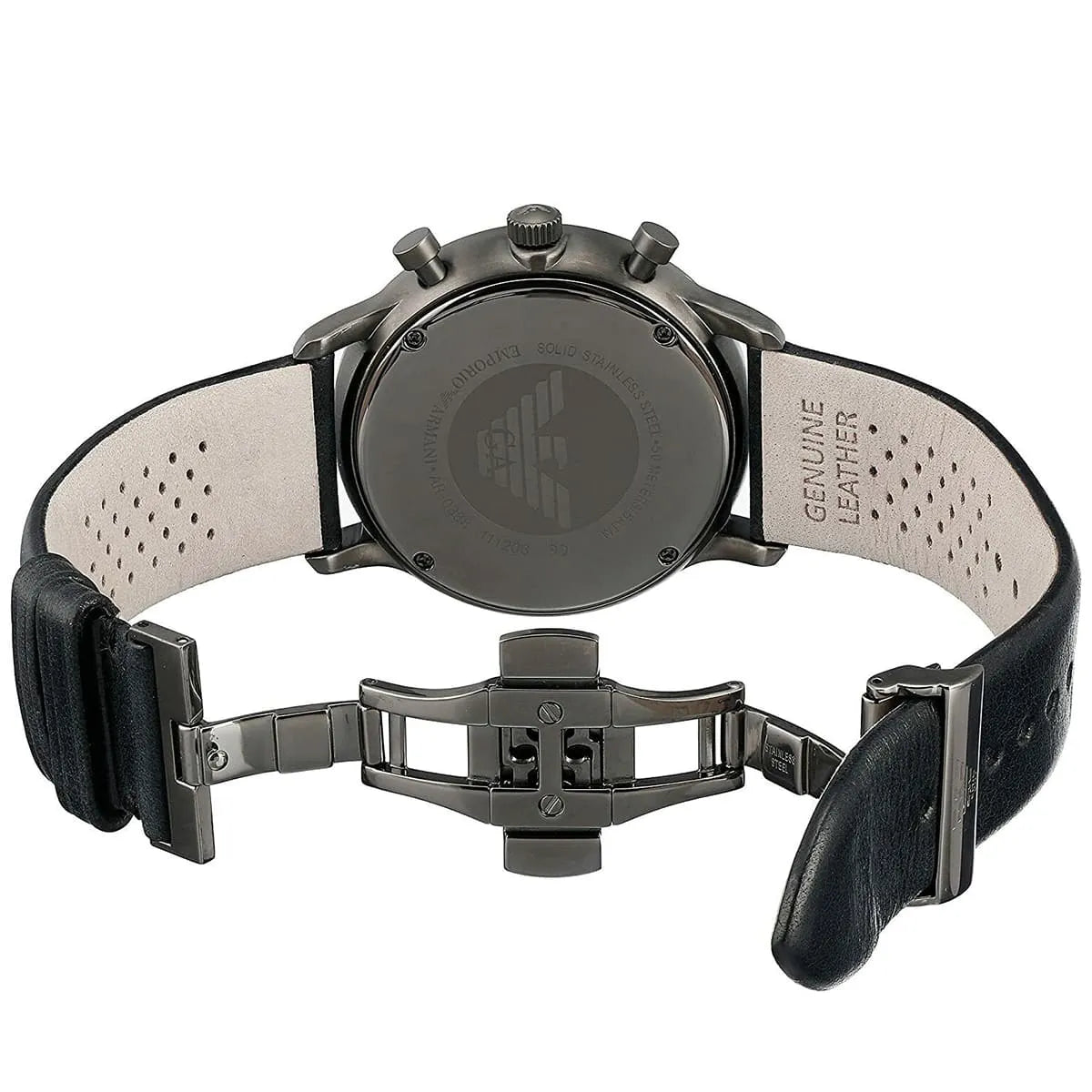 Emporio Armani Classic Grey Dial Black Leather Strap Watch For Men AR0388