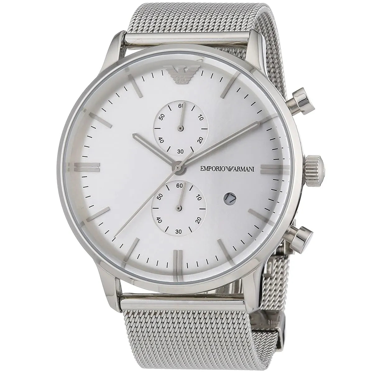 Emporio Armani Classic Quartz White Dial Silver Mesh Strap Men's Watch AR0390
