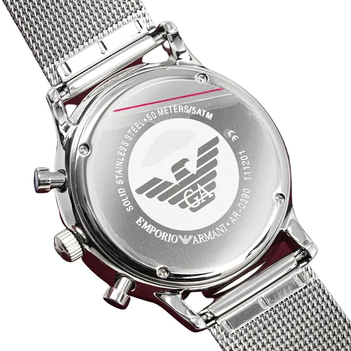 Emporio Armani Classic Quartz White Dial Silver Mesh Strap Men's Watch AR0390