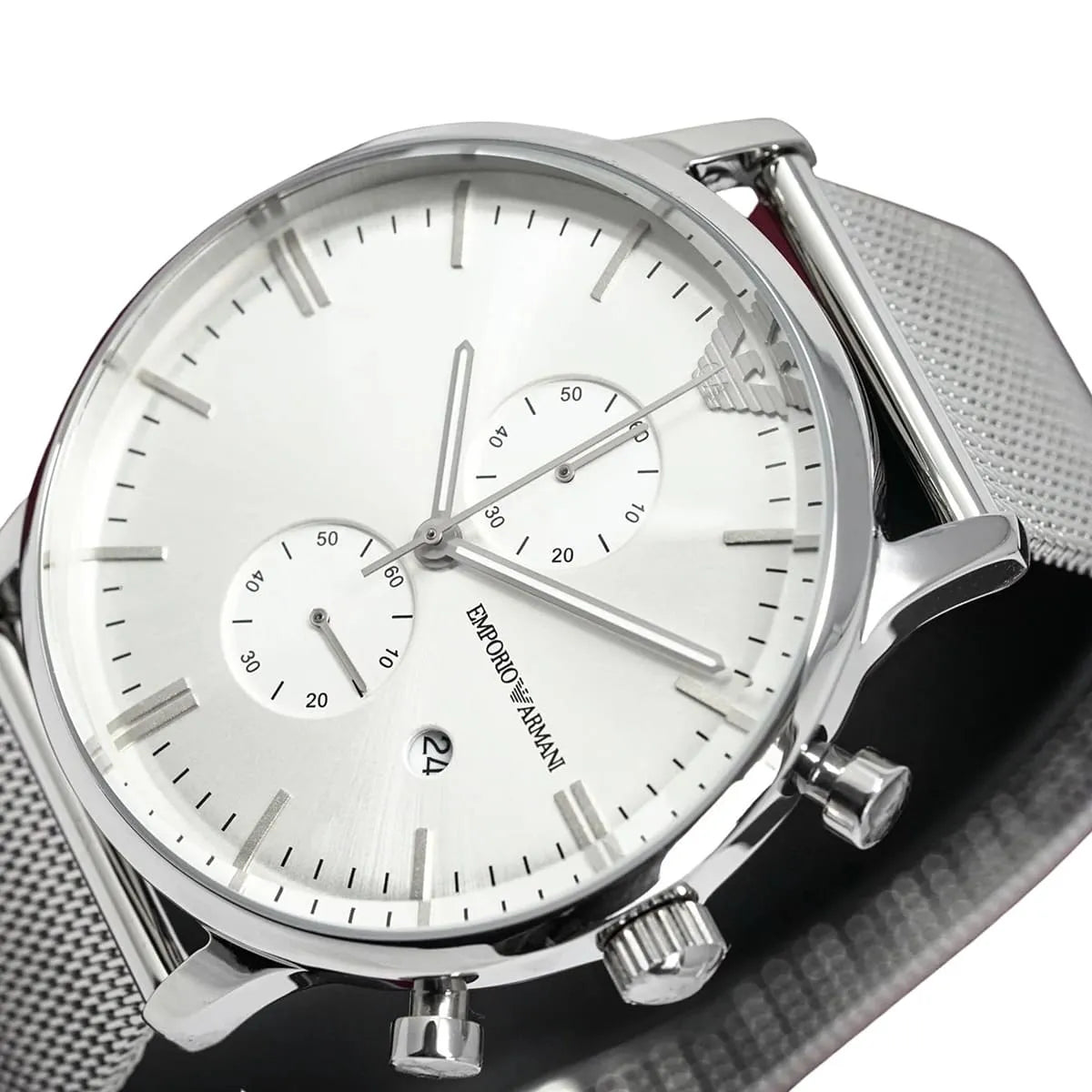 Emporio Armani Classic Quartz White Dial Silver Mesh Strap Men's Watch AR0390
