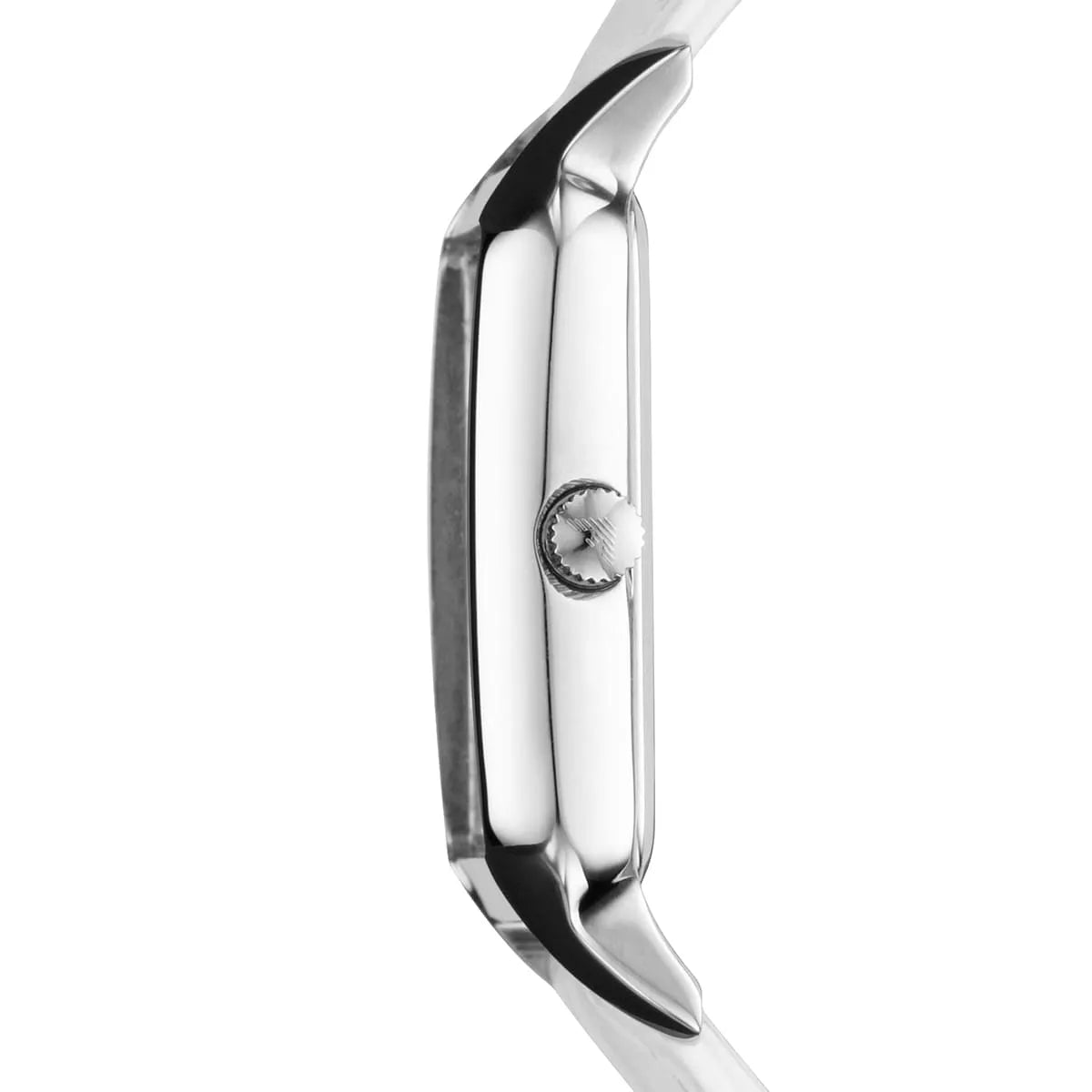 Emporio Armani AR0420 watch side profile showing slim square case and eagle logo