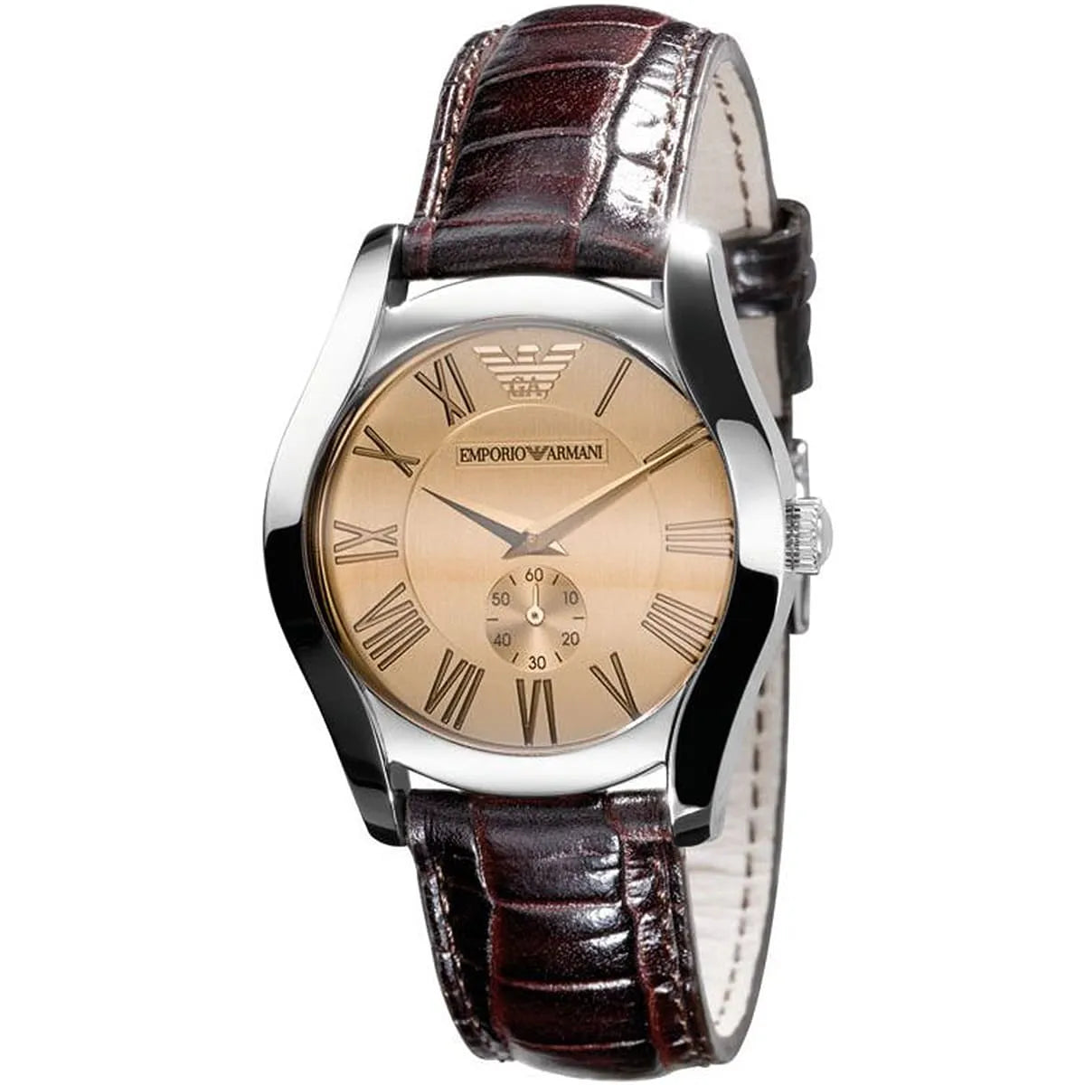 Emporio Armani Classic Quartz Beige Dial Brown Leather Strap Watch For Men - AR0646