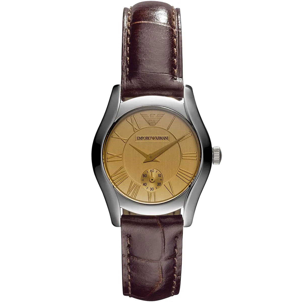 Emporio Armani Classic Quartz Beige Dial Brown Leather Strap Watch For Men - AR0646