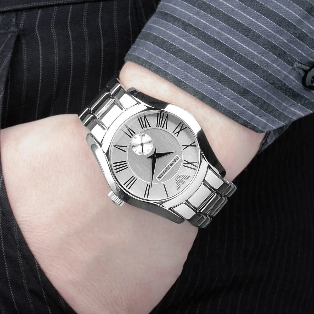 Emporio Armani Classic Quartz Silver Dial Silver Steel Men's Watch - AR0647