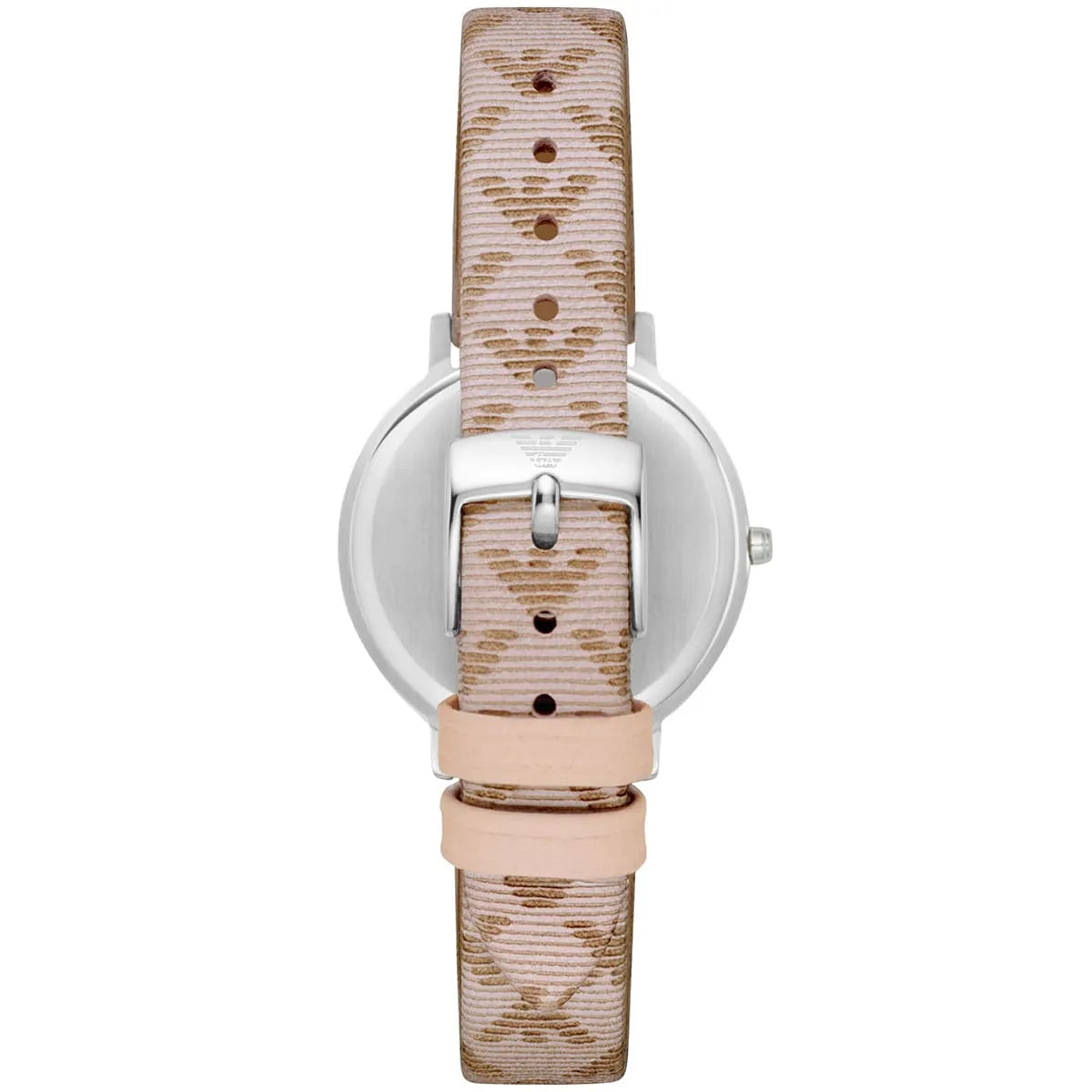 Beige leather strap with Emporio Armani eagle pattern and rose gold buckle detail