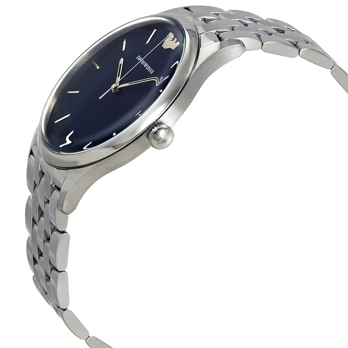 Emporio Armani Lambda watch side profile showing slim case and bracelet
