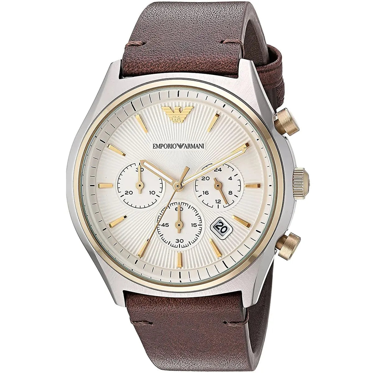 Emporio Armani Chronograph White Dial Brown Leather Strap Watch For Men - AR11033