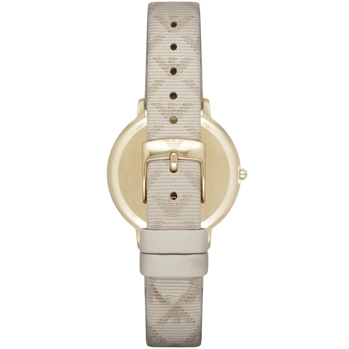 Beige patterned leather strap and gold buckle closure of AR11042