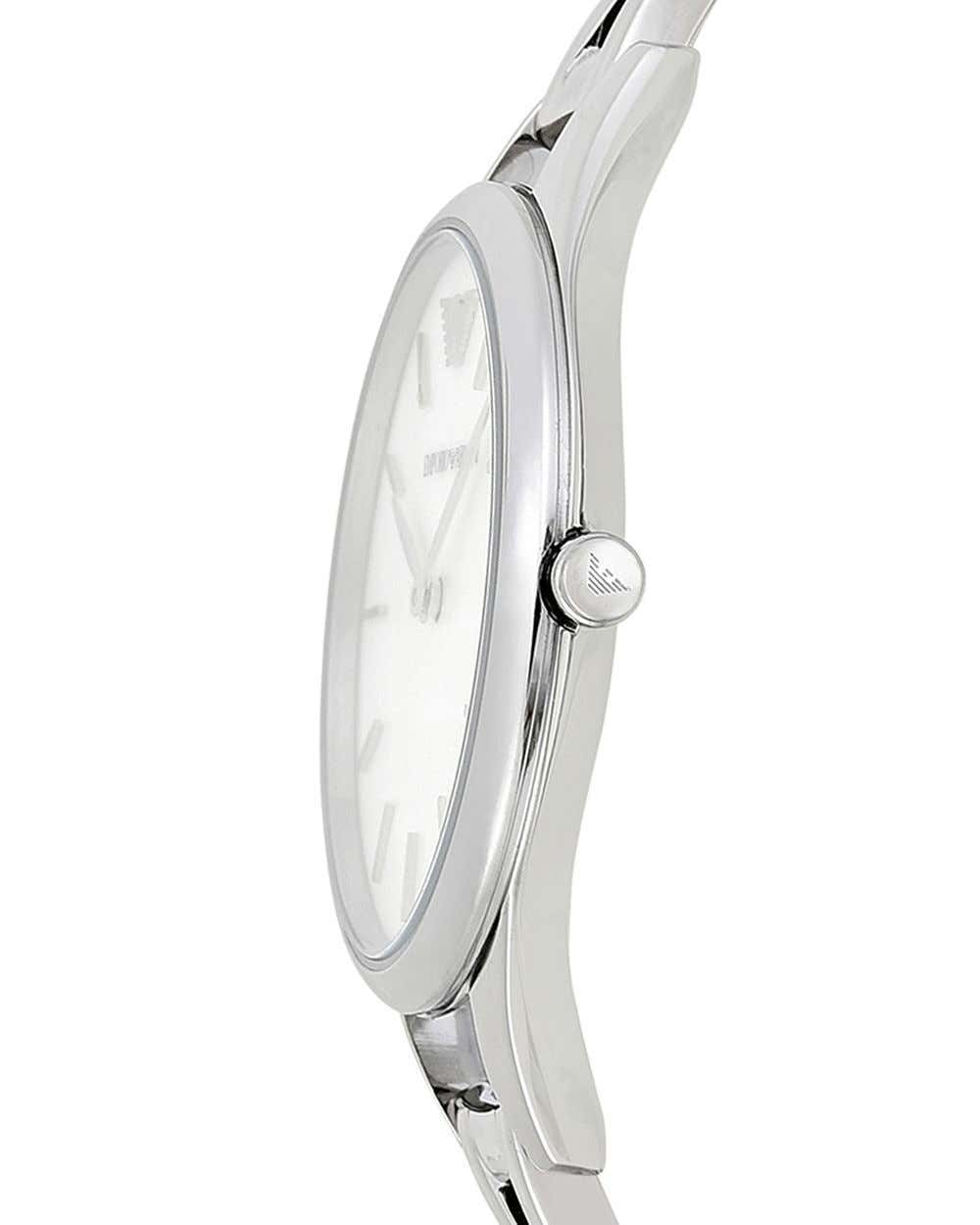 Emporio Armani AR11054 watch side view showing case thickness and white dial