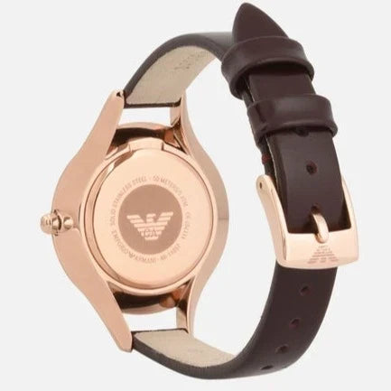 Emporio Armani AR11057 caseback showing Emporio Armani logo and water resistance marking