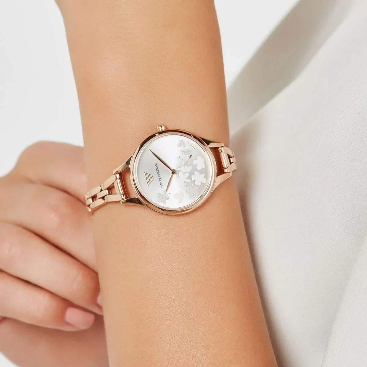 Emporio Armani Aurora Quartz Silver Dial Gold Steel Strap Women's Watch - AR11108