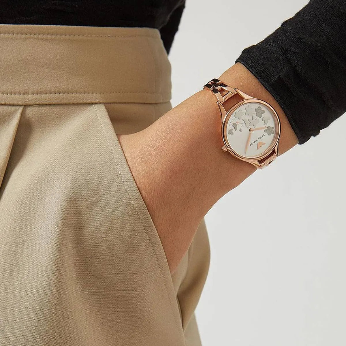 Emporio Armani Aurora Quartz Silver Dial Gold Steel Strap Women's Watch - AR11108