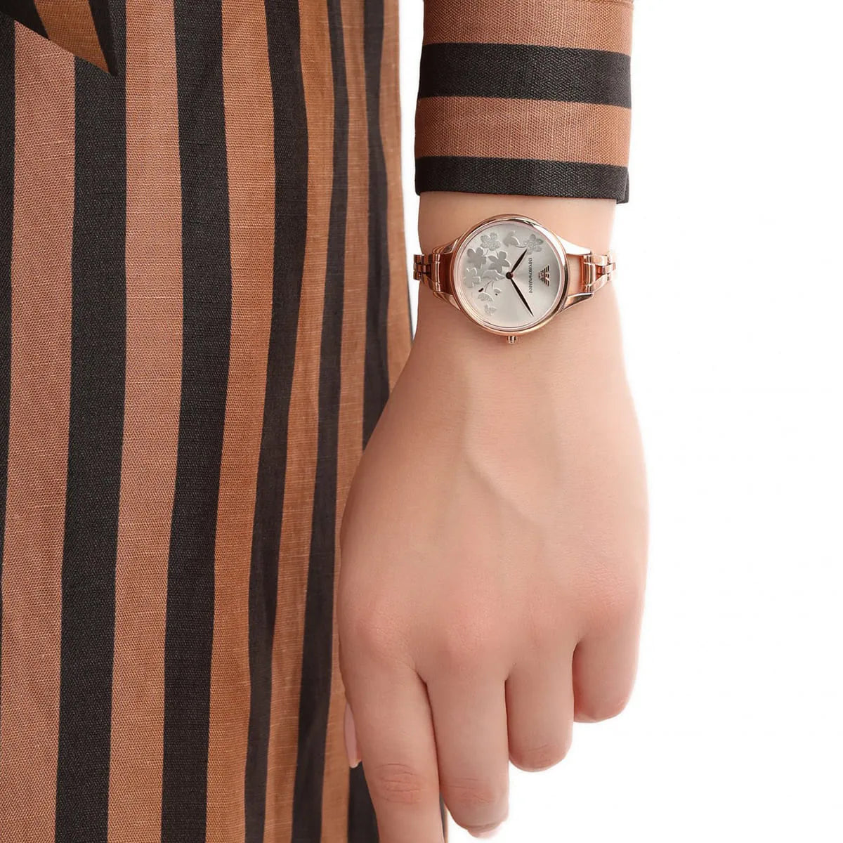 Emporio Armani Aurora Quartz Silver Dial Gold Steel Strap Women's Watch - AR11108
