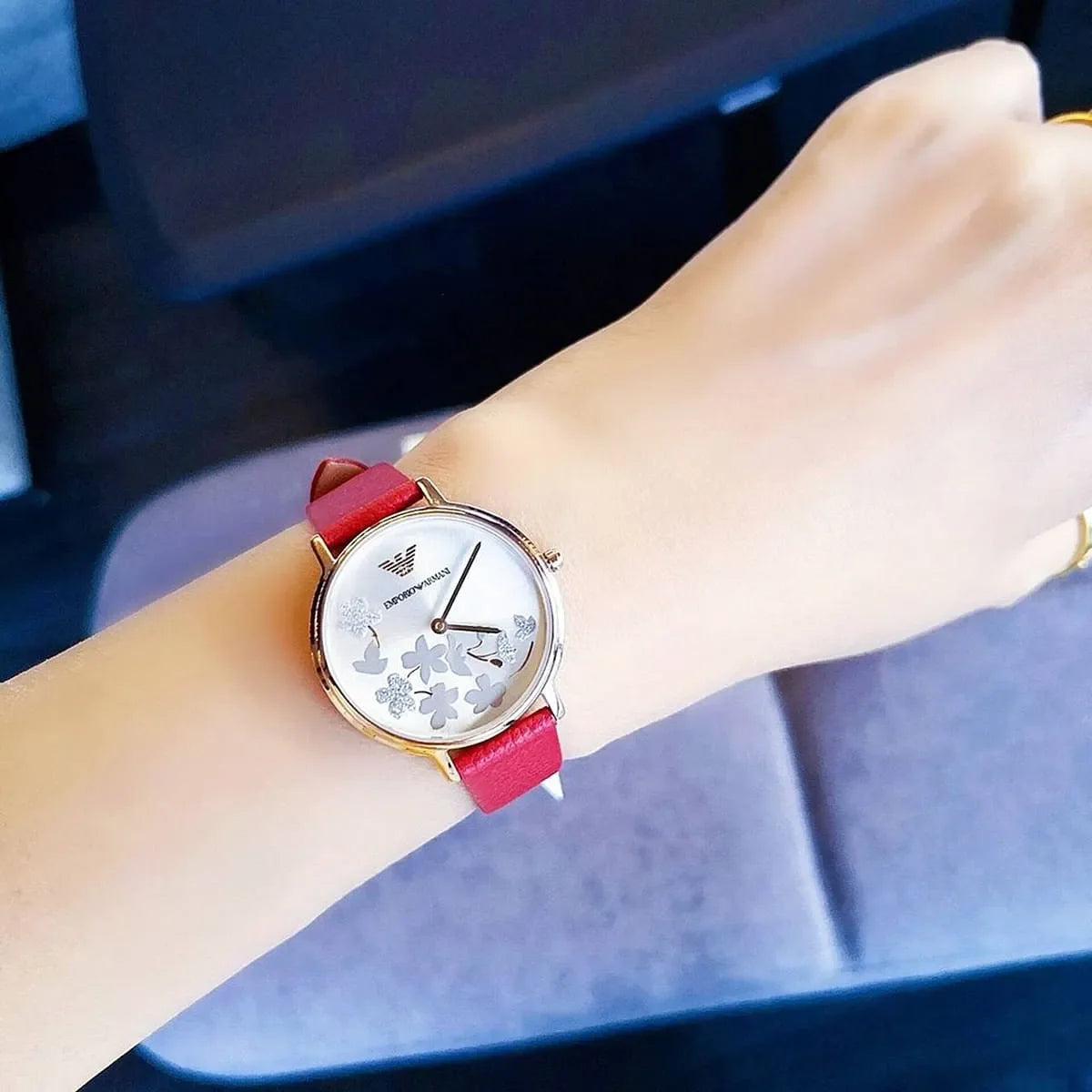 Emporio Armani Kappa Quartz White Dial Red Leather Strap Watch AR11114