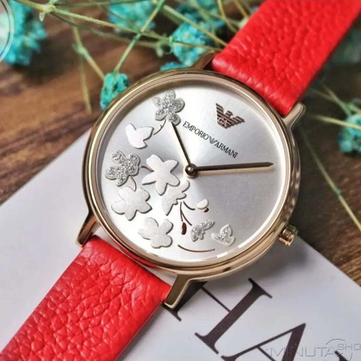 Emporio Armani Kappa Quartz White Dial Red Leather Strap Watch AR11114