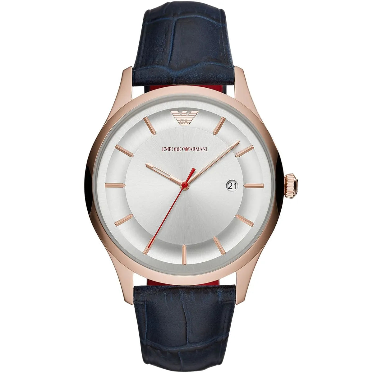 Emporio Armani Quartz Silver Dial Blue Leather Men's Watch AR11131