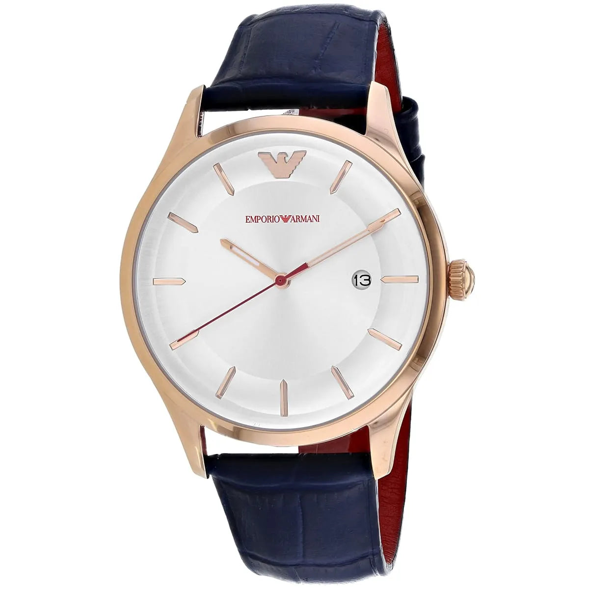 Emporio Armani Quartz Silver Dial Blue Leather Men's Watch AR11131