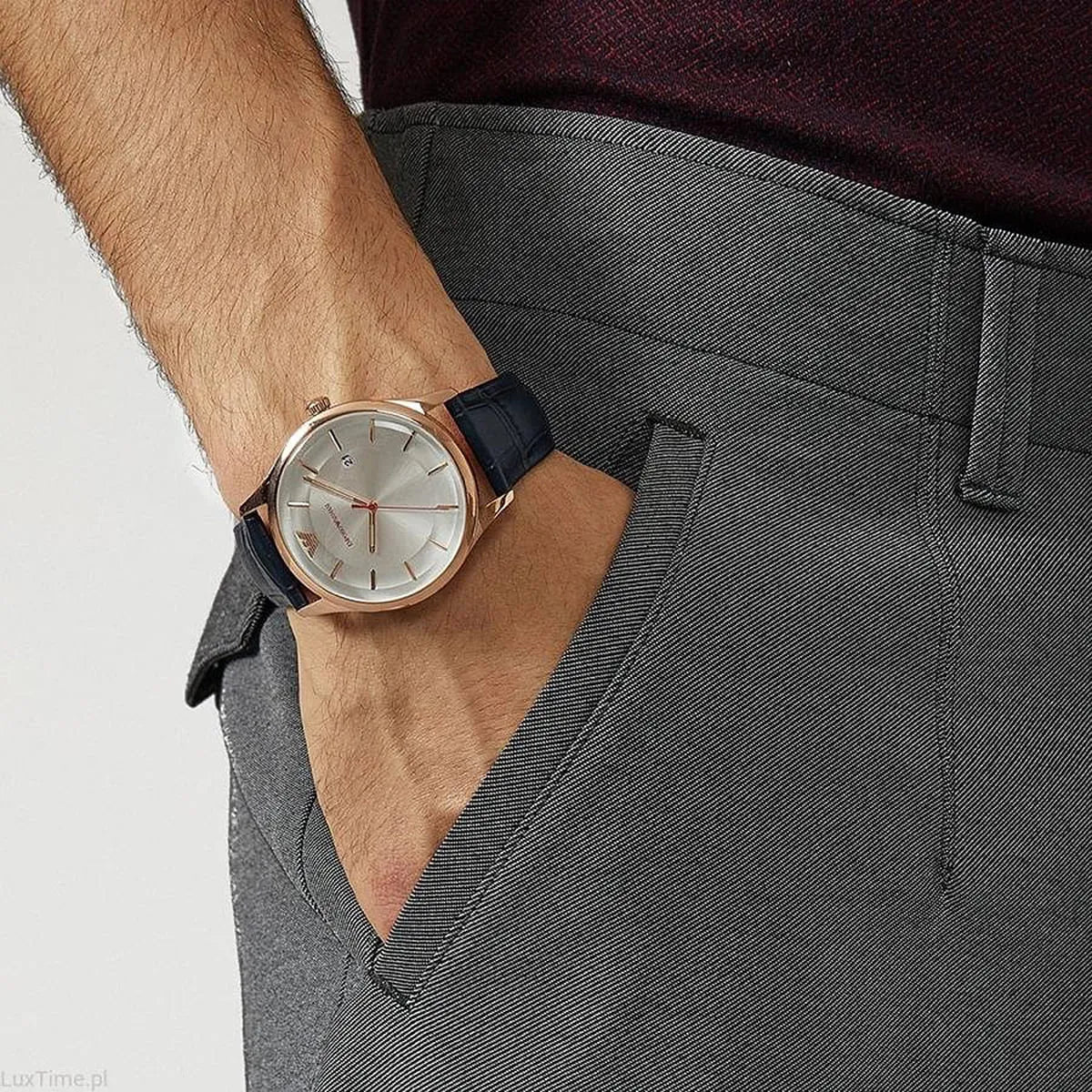 Emporio Armani Quartz Silver Dial Blue Leather Men's Watch AR11131
