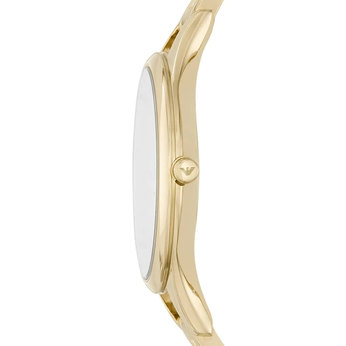 Side profile of Emporio Armani AURORA AR11140 showing case thickness and bracelet