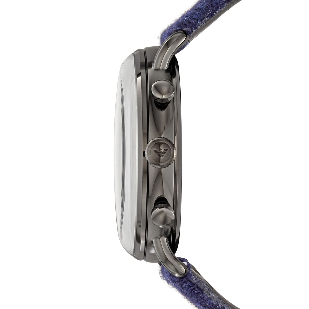Side view of AR11144 showing stainless steel case profile with blue textile strap