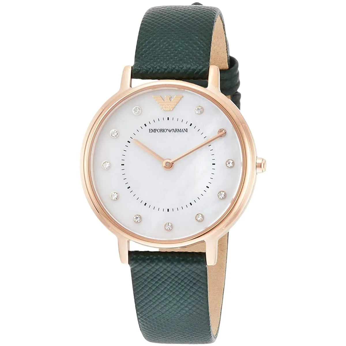 Emporio Armani Kappa Green Leather White MOP Ladies Watch AR11150