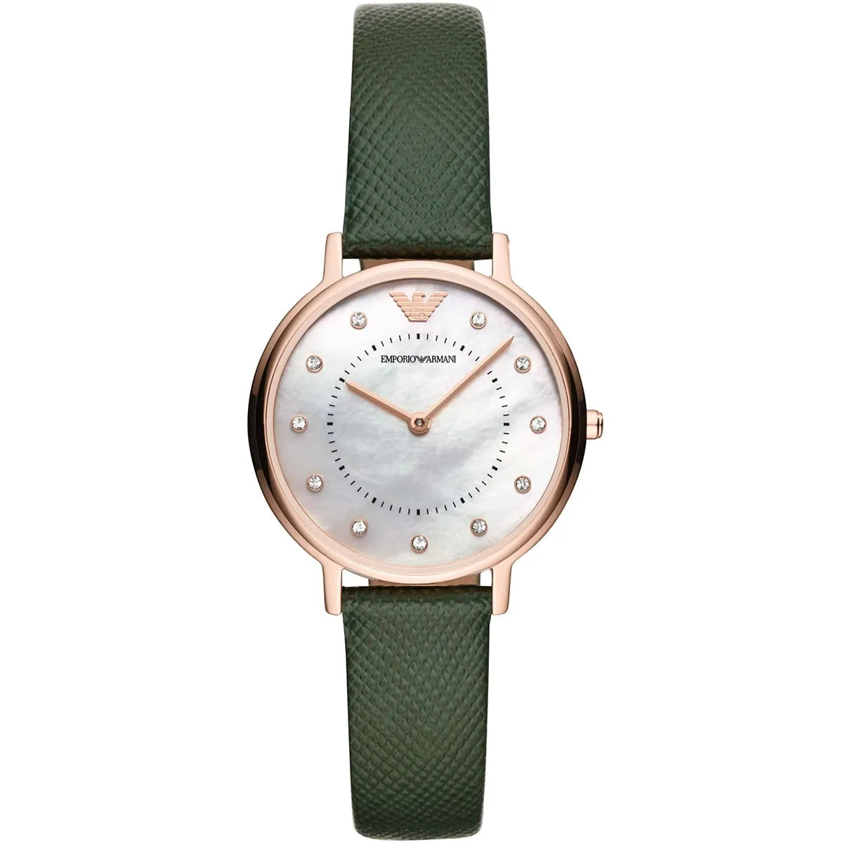 Emporio Armani Kappa Green Leather White MOP Ladies Watch AR11150