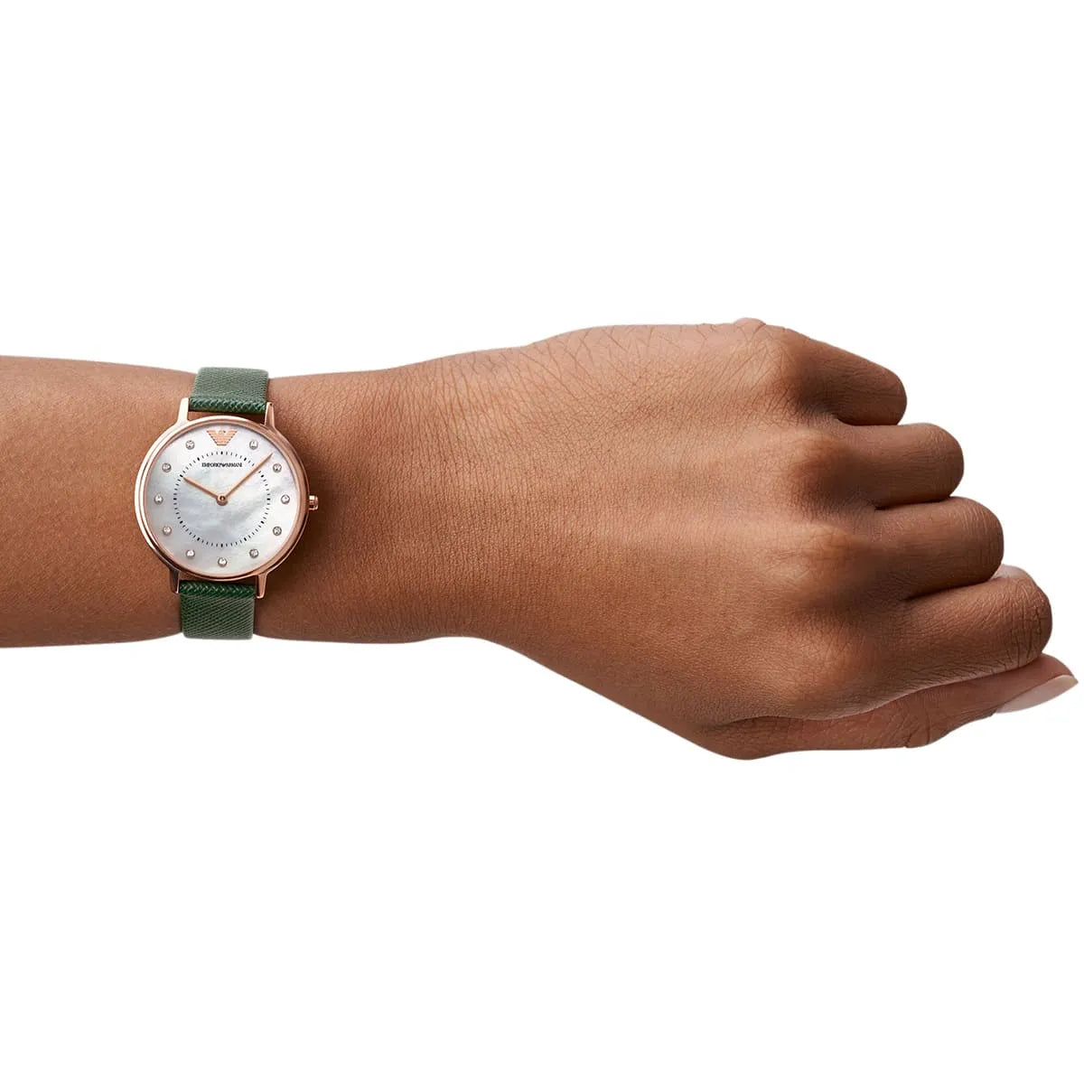 Emporio Armani Kappa Green Leather White MOP Ladies Watch AR11150