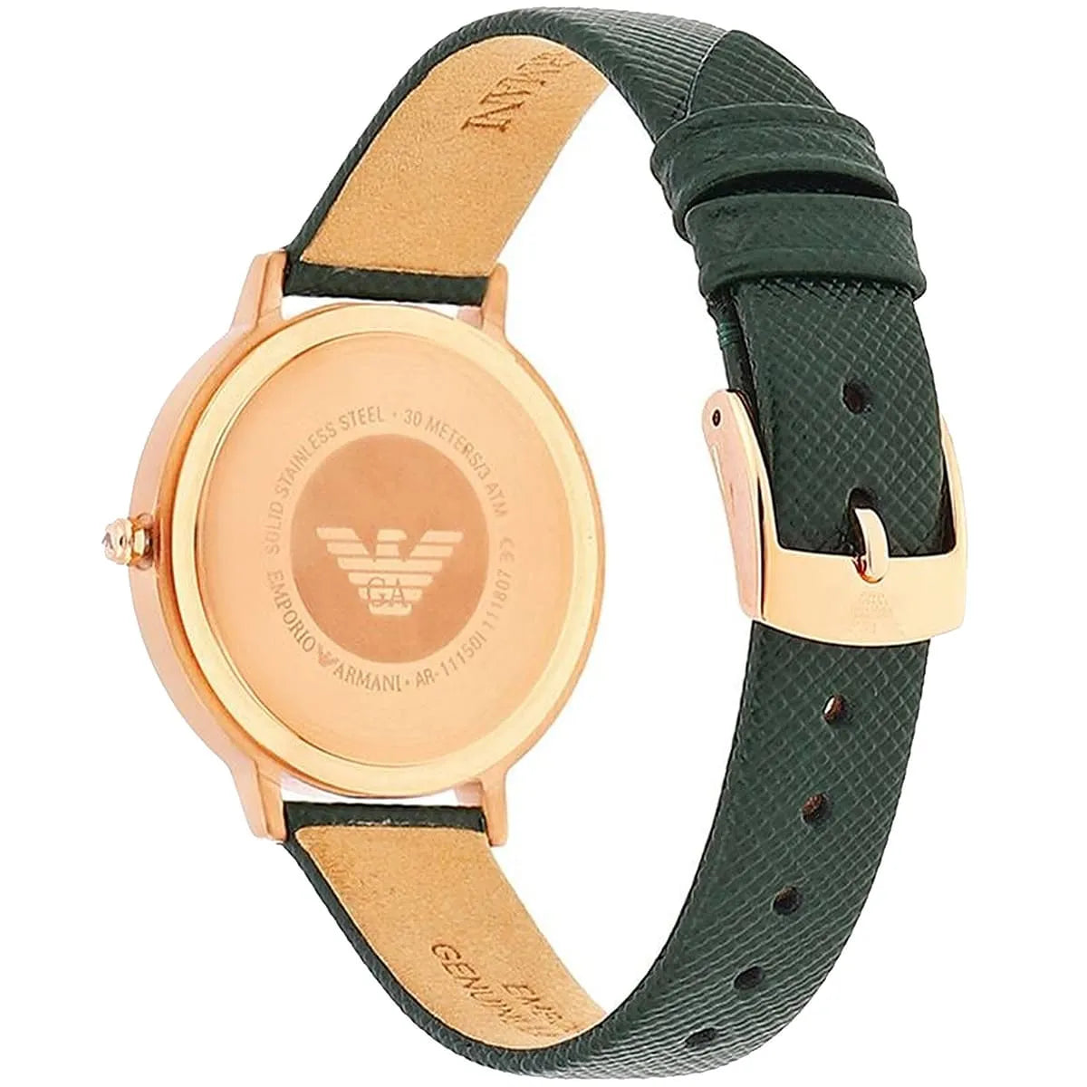 Emporio Armani Kappa Green Leather White MOP Ladies Watch AR11150