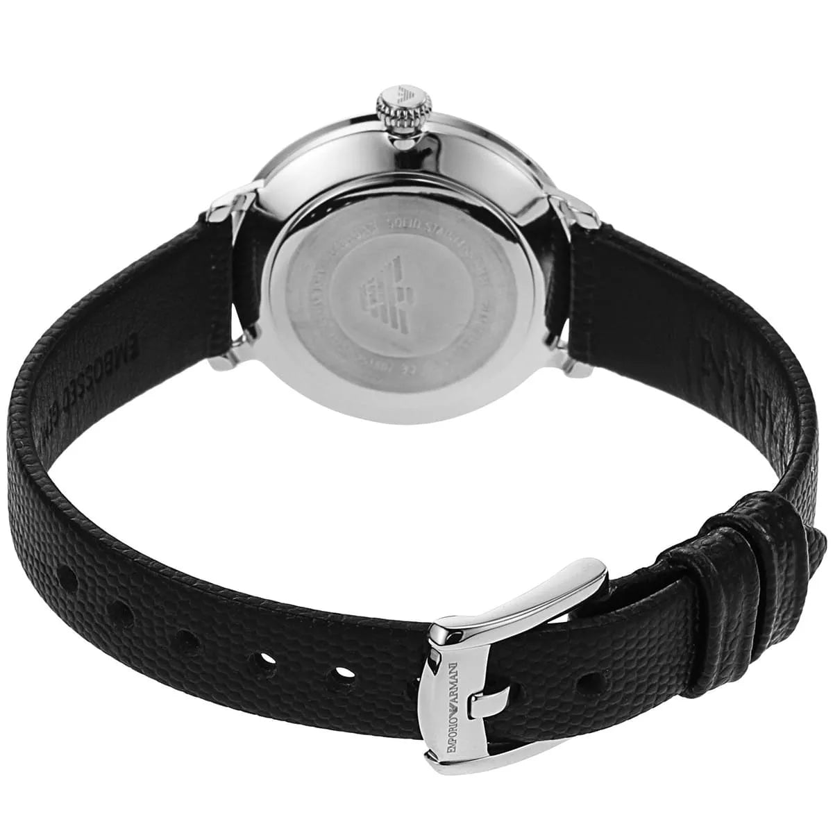 Emporio Armani Modern White Dial Black Leather Strap Watch For Women AR11159