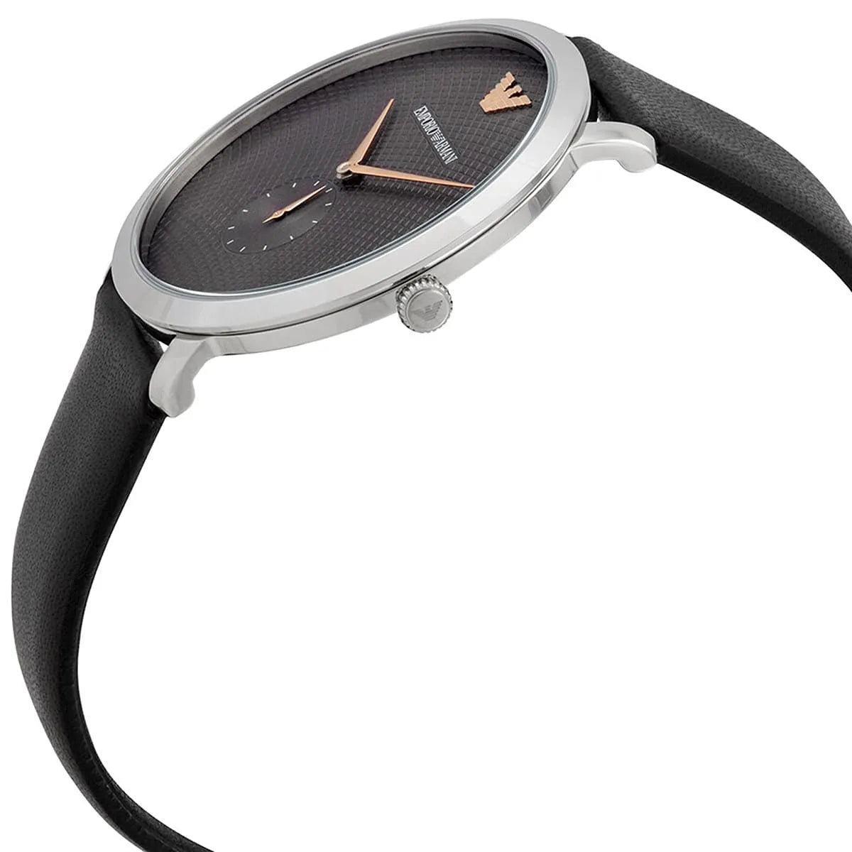 Emporio Armani Modern Slim Quartz Grey Dial Black Leather Strap Watch For Men AR11162