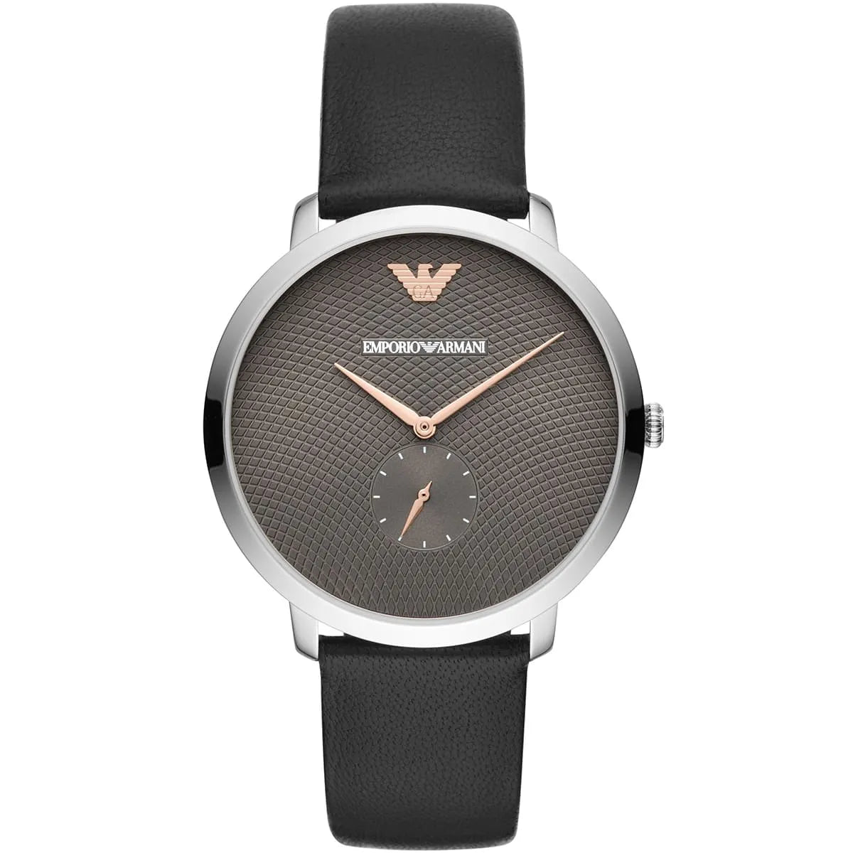 Emporio Armani Modern Slim Quartz Grey Dial Black Leather Strap Watch For Men AR11162