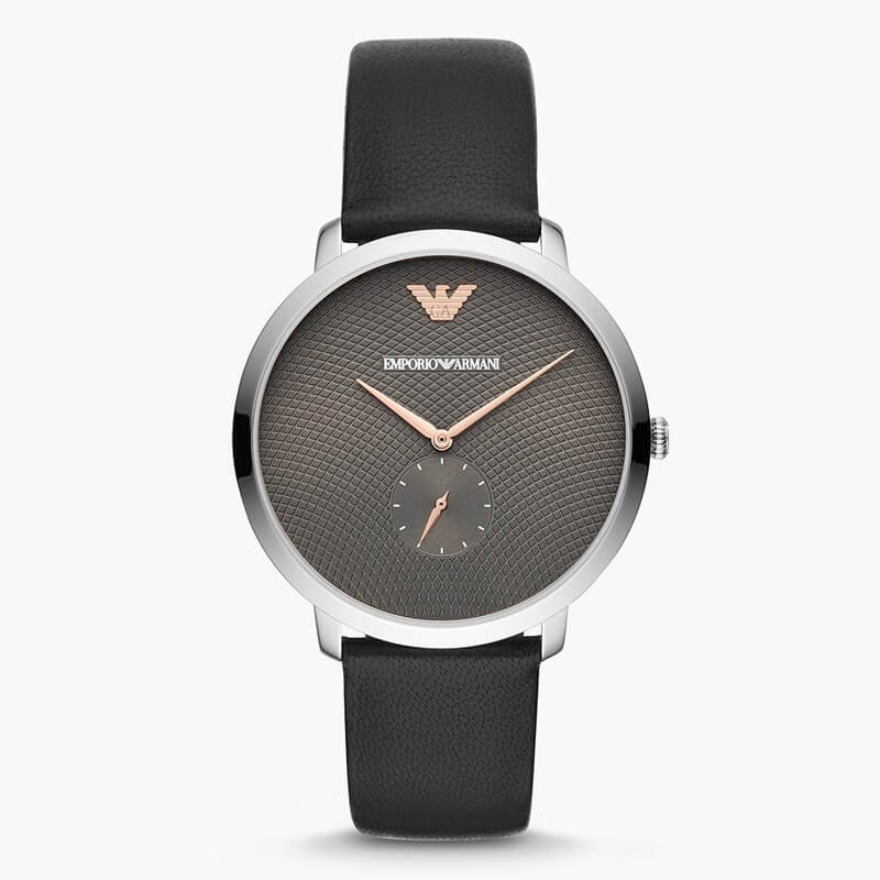 Emporio Armani Modern Slim Quartz Grey Dial Black Leather Strap Watch For Men AR11162