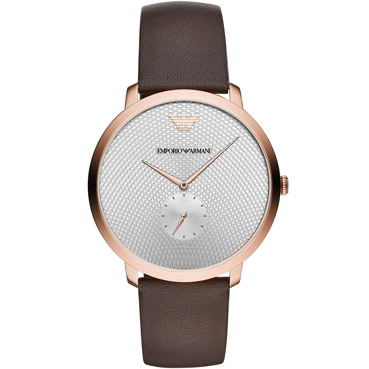 Emporio Armani Quartz Brown Leather Strap Silver Dial 42mm Men's Watch AR11163