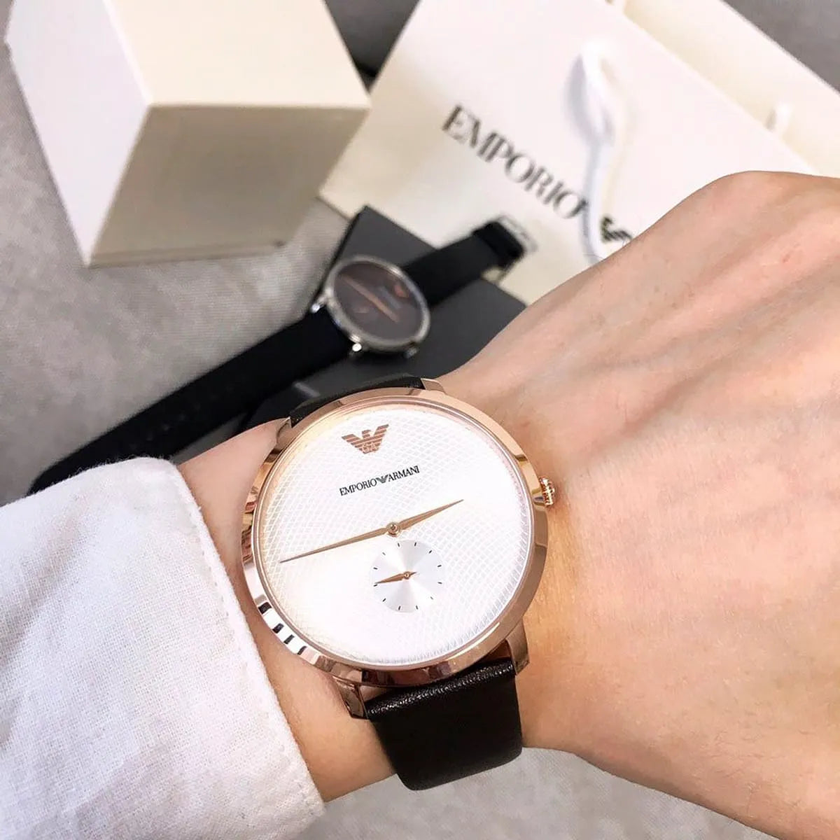 Emporio Armani Quartz Brown Leather Strap Silver Dial 42mm Men's Watch AR11163