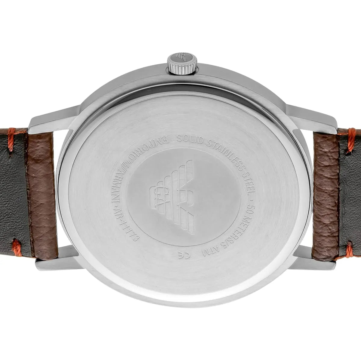 Emporio Armani Kappa AR11173 caseback with Emporio Armani eagle logo and engraved specifications