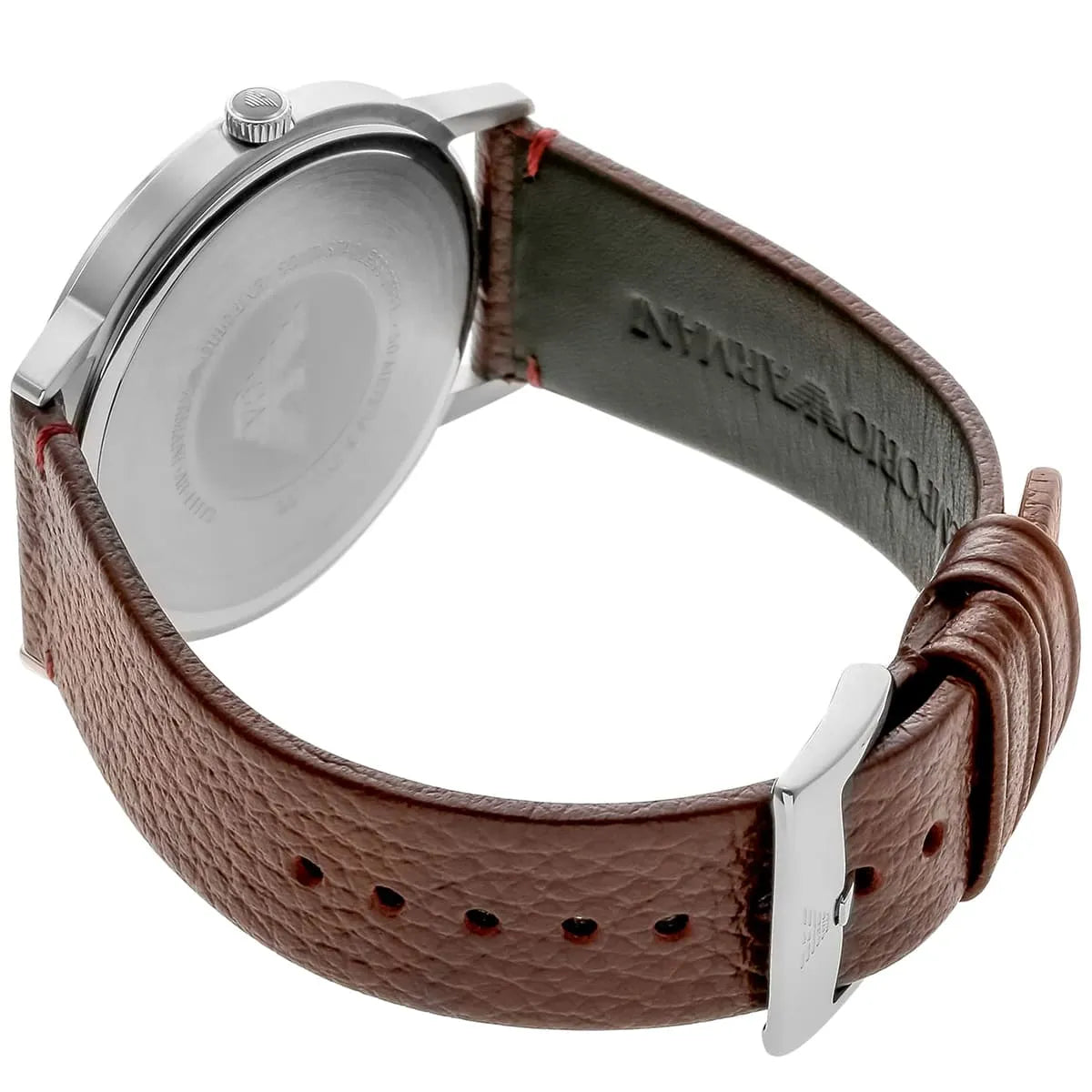 Emporio Armani Kappa AR11173 brown leather strap with silver-tone buckle and adjustment holes