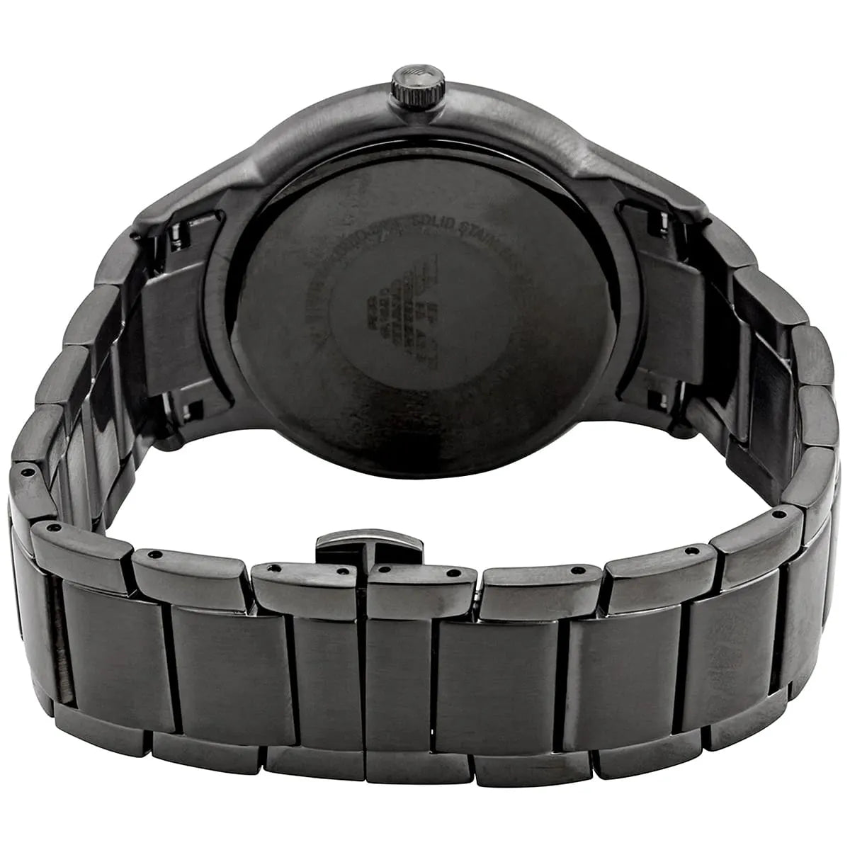 Emporio Armani Renato caseback detail showing stainless steel back with branding