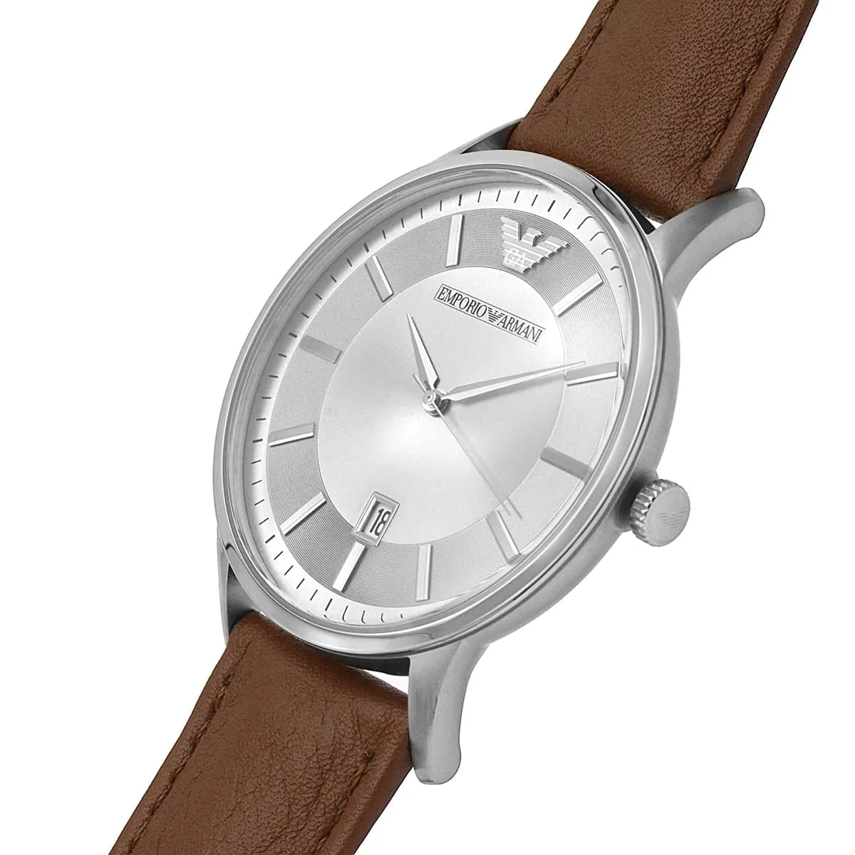 Emporio Armani Renato Quartz Silver Dial Brown Leather Strap Men's Watch AR11185