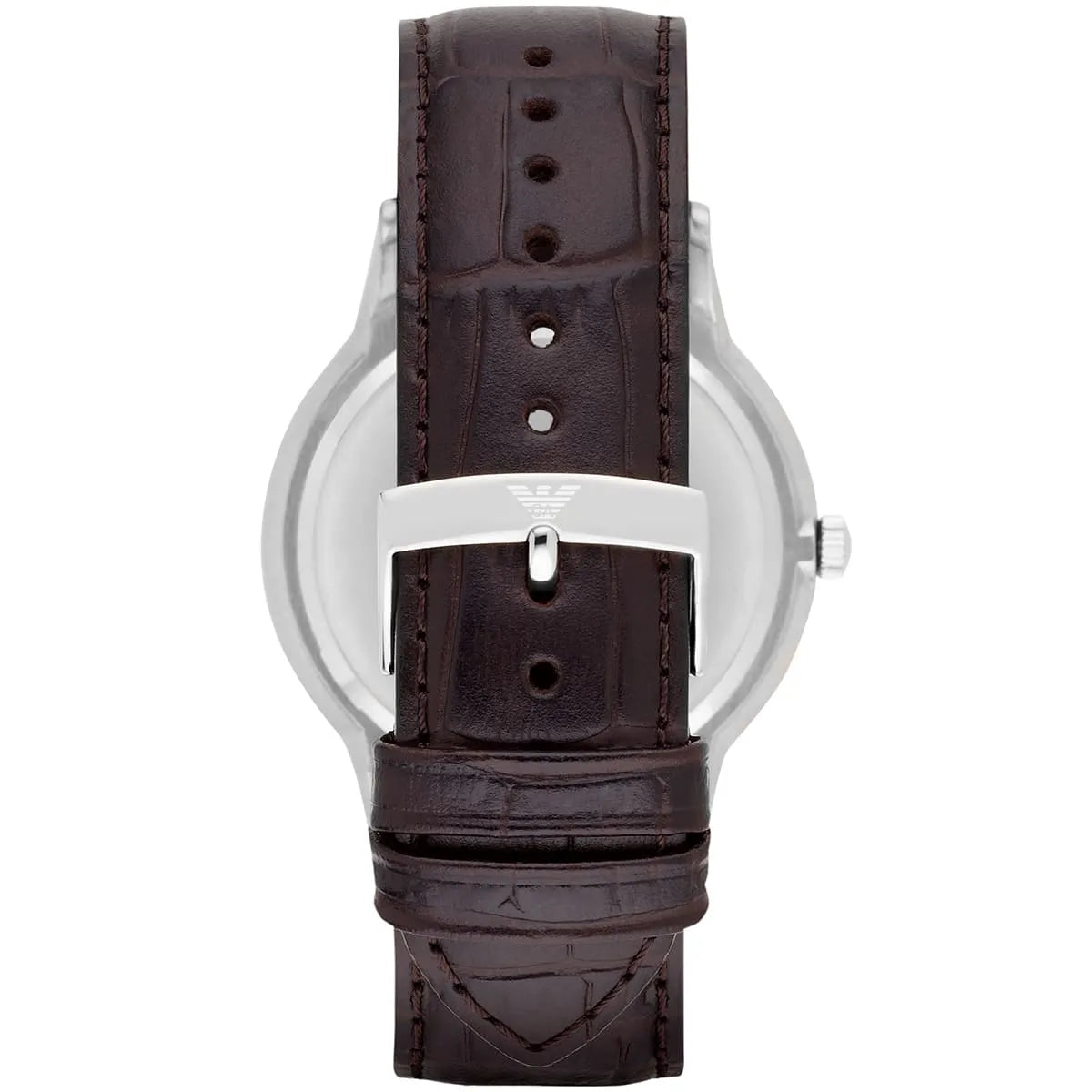 Emporio Armani Renato caseback with brown croc-embossed leather strap detail