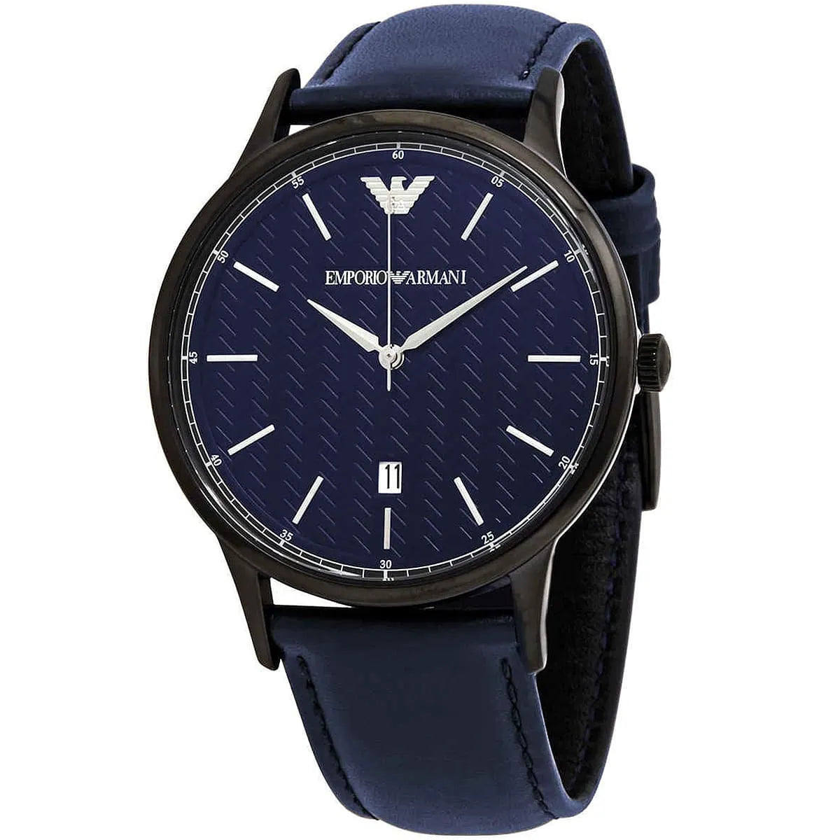 Emporio Armani Renato Quartz Blue Dial Blue Leather Strap Watch For Men AR11190