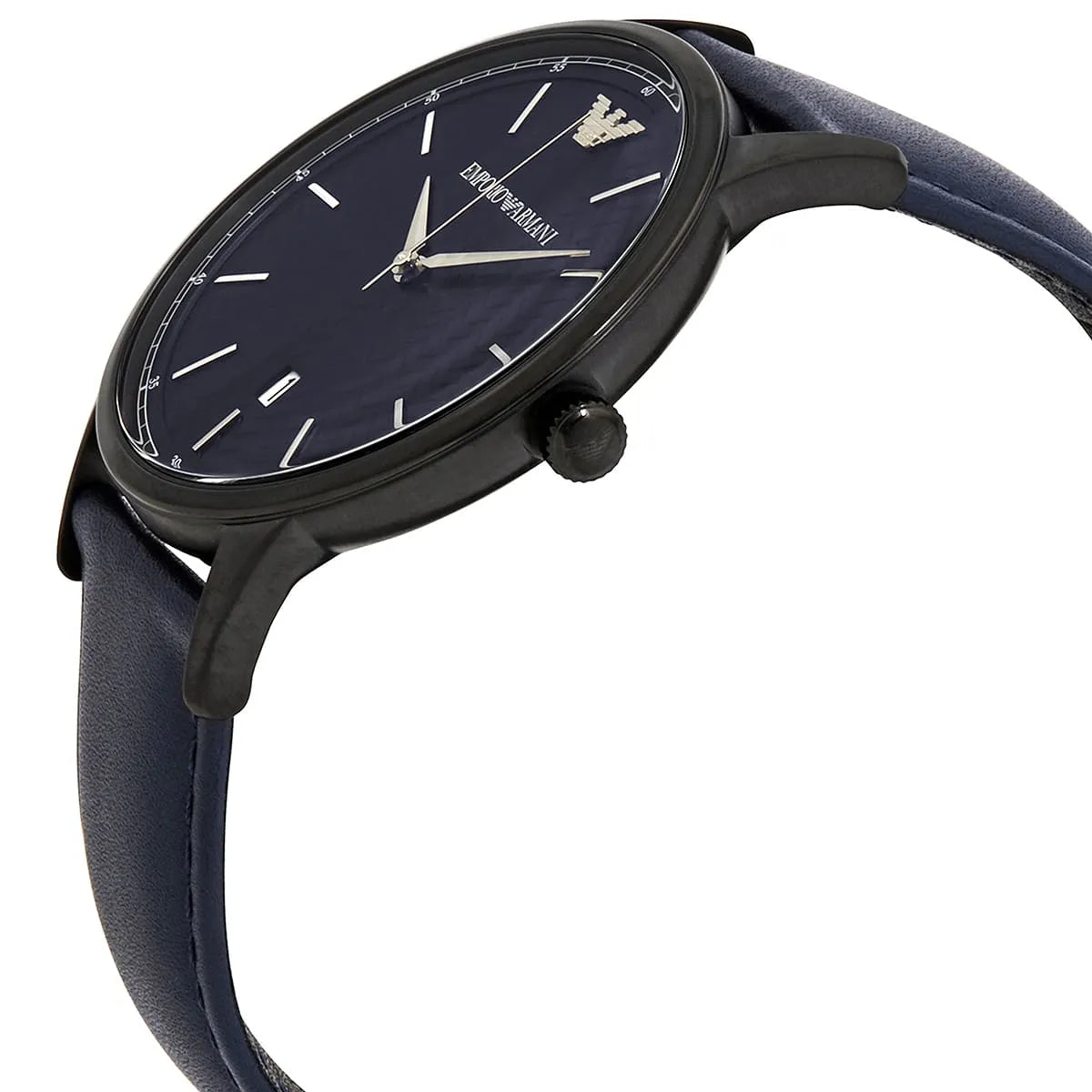 Emporio Armani Renato Quartz Blue Dial Blue Leather Strap Watch For Men AR11190