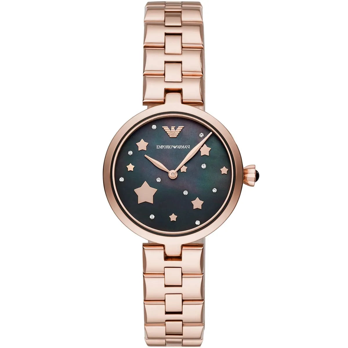 Emporio Armani Arianna women's watch with black mother-of-pearl dial, rose gold case and bracelet