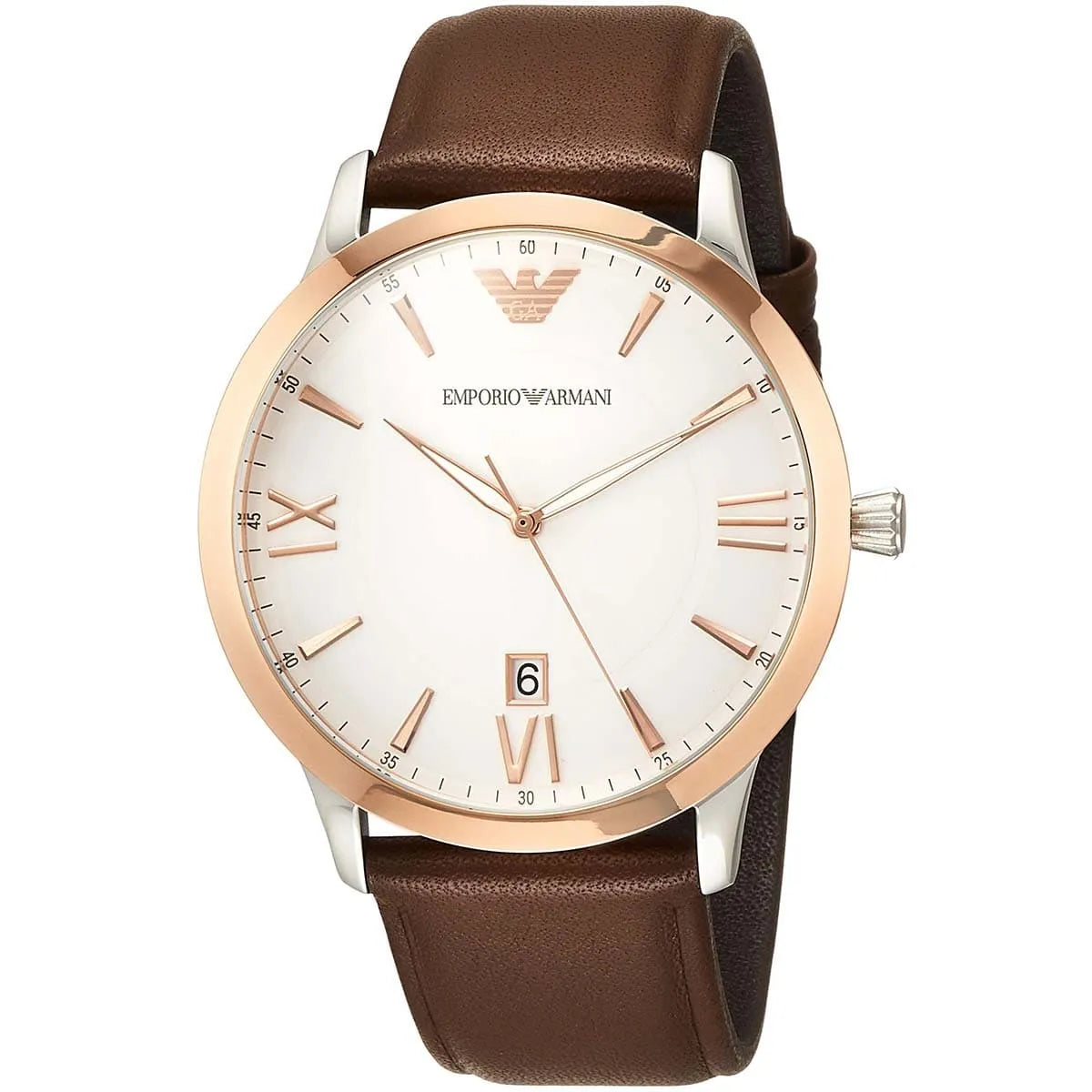 Emporio Armani Giovanni White Dial Brown Leather Strap Watch For Men AR11211